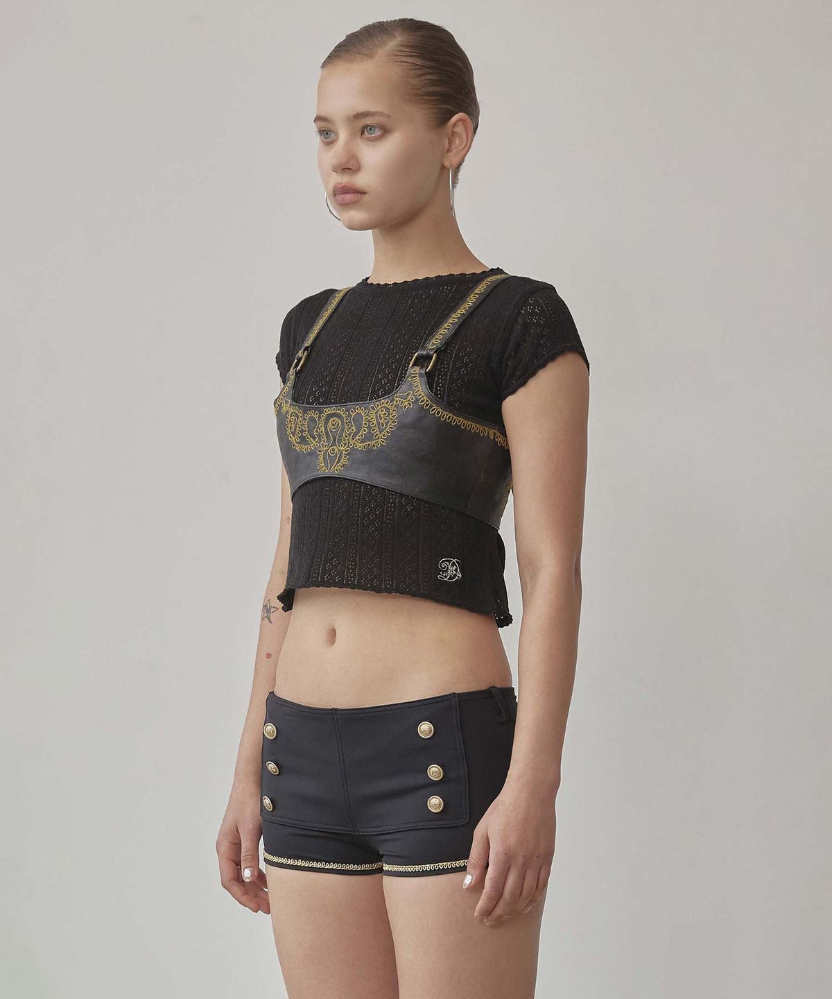 스컬프터(SCULPTOR) Eyelet Knit Tee Black
