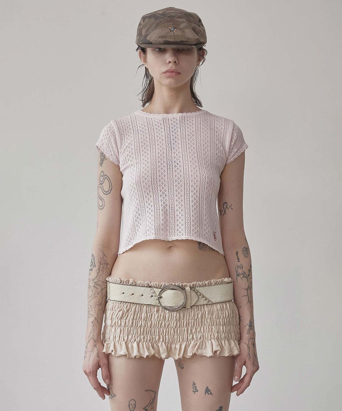 스컬프터(SCULPTOR) Eyelet Knit Tee Baby Pink
