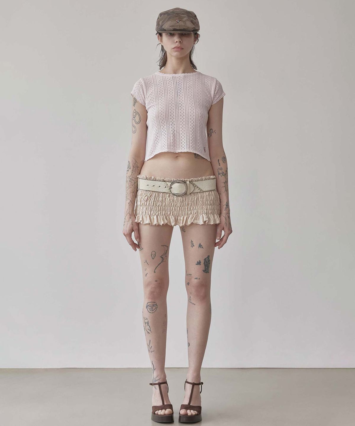 스컬프터(SCULPTOR) Eyelet Knit Tee Baby Pink