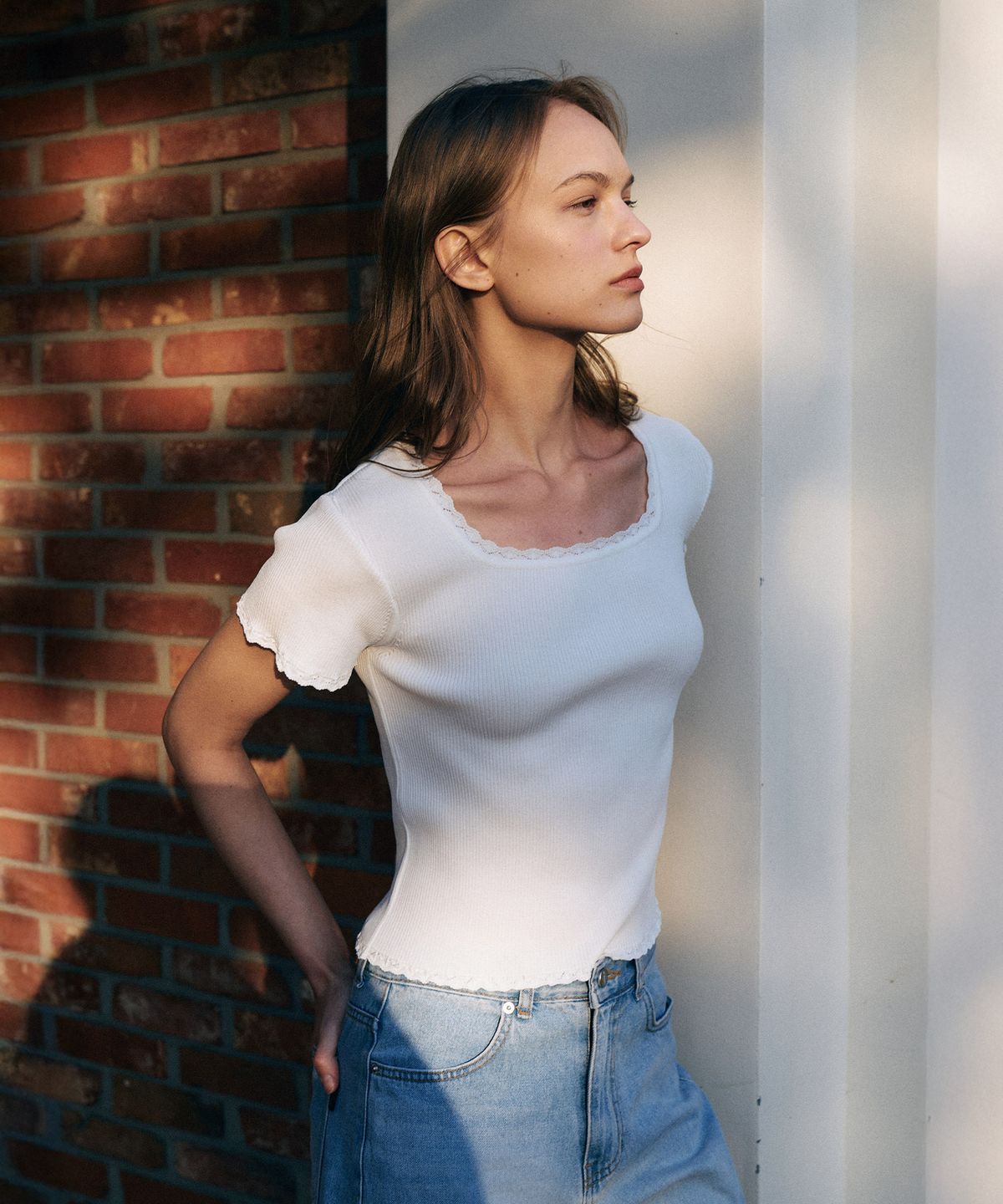 라메레이(LAMEREI) Square Lace Knit Top[LMBESUKN282]-2color
