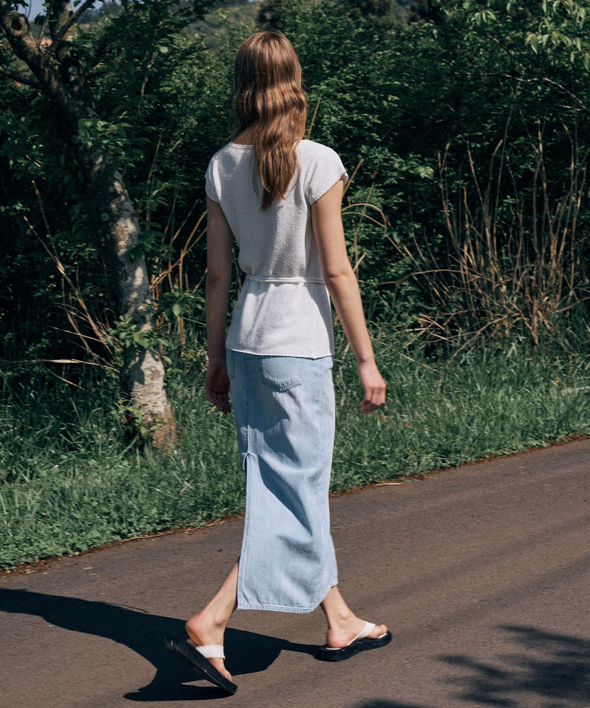 라메레이(LAMEREI) H-line Denim Long Skirt[LMBESUDN5208]-Light Blue