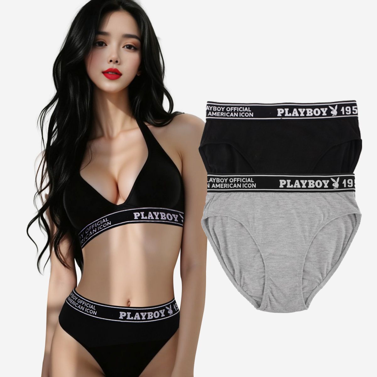플레이보이(PLAYBOY) 로우라이즈 스타일핏  라인로고 로하이핏 삼각팬티