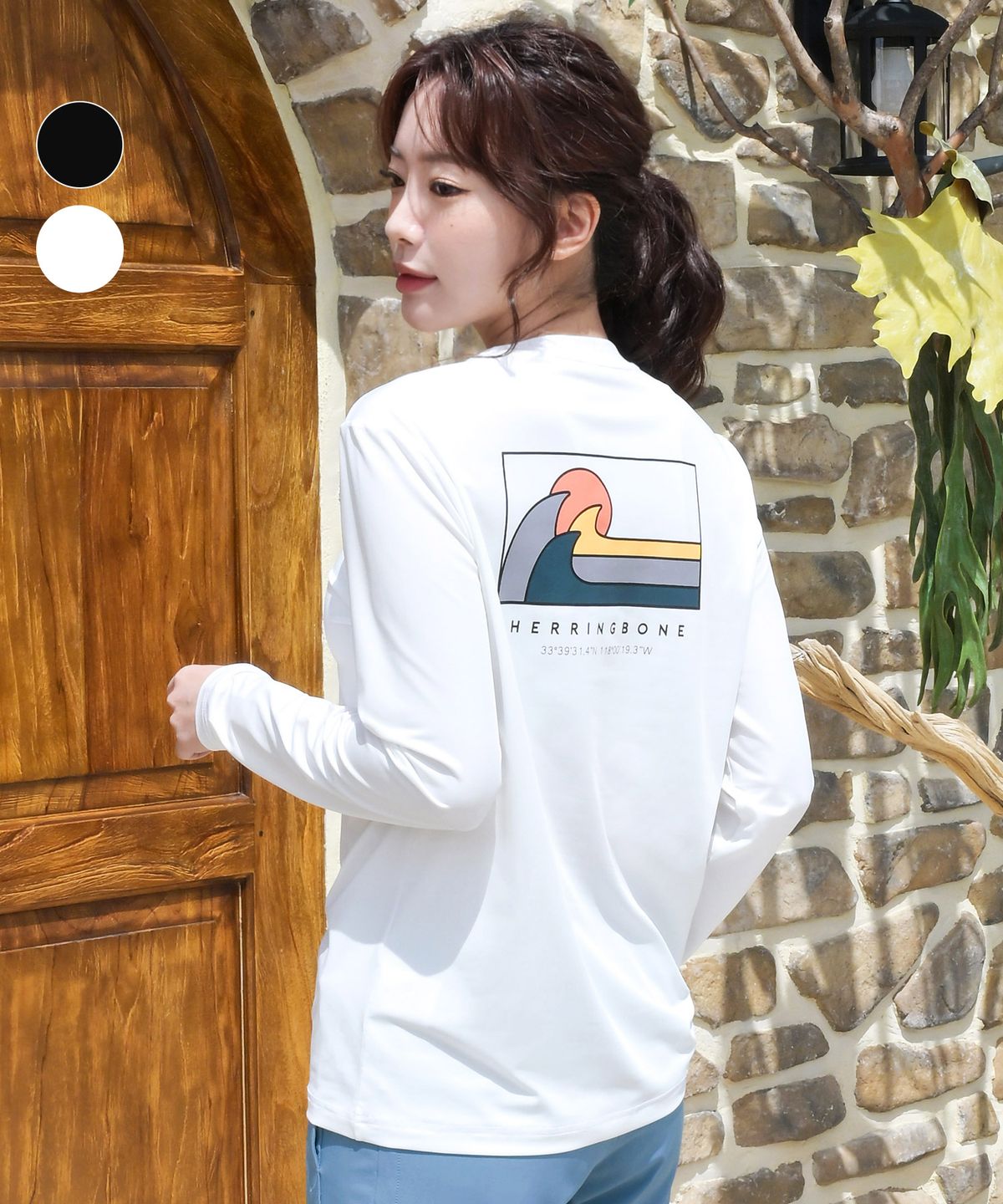 헤링본(HERRINGBONE) 여성 롱슬리브 세미 루즈핏 래쉬가드 상의 (2color) / RI374W