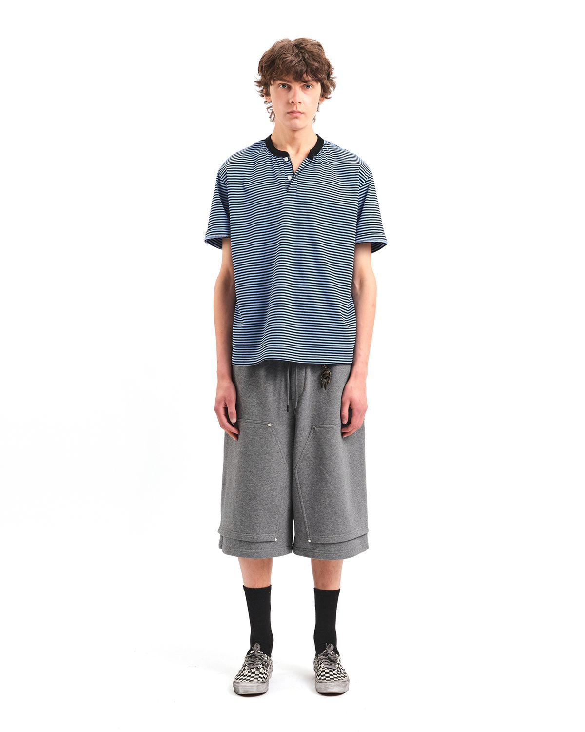 포커페이스(POKERFACE) STRIPE HENLEY NECK T-SHIRTS BLUE