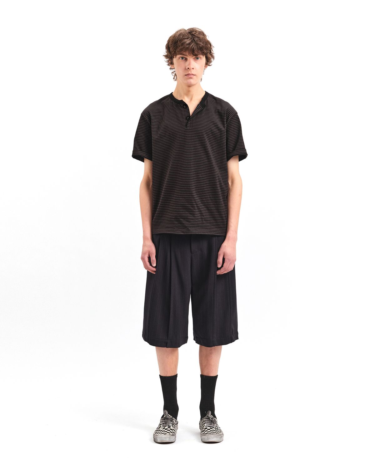 포커페이스(POKERFACE) STRIPE HENLEY NECK T-SHIRTS VINTAGE BROWN