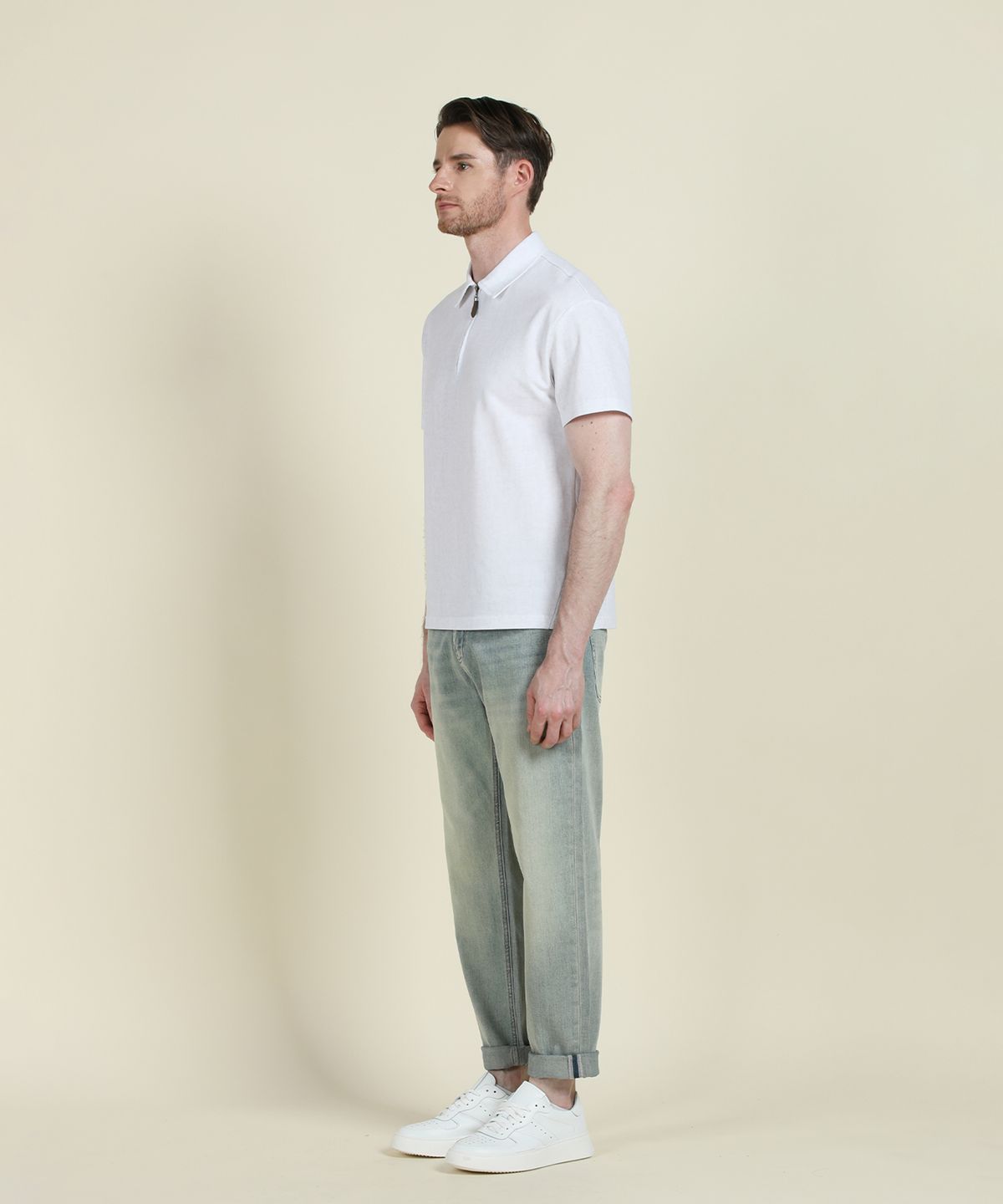 빠니깔레(PANICALE) 라이트블루 배색 스티치 데님 진