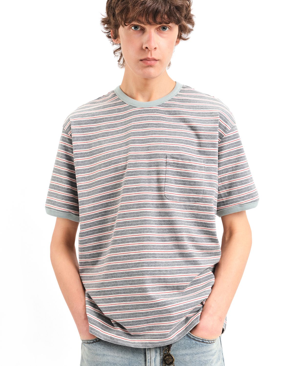 포커페이스(POKERFACE) STRIPE RINGER T-SHIRTS GREY/ MINT