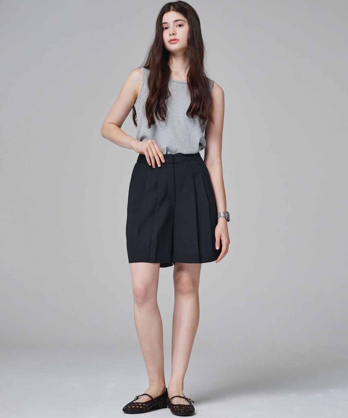 마롭(MALOUPE) 2208 경량투턱 하프 팬츠 (블랙)