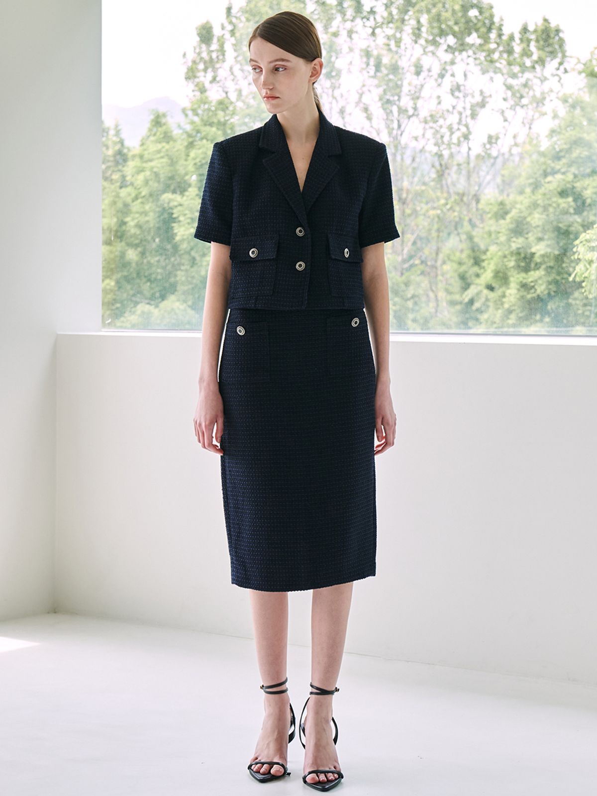 누브(NOUVE) 트위드 포켓 스커트 - 딥 네이비 / Tweed Pocket Skirt - Deep Navy