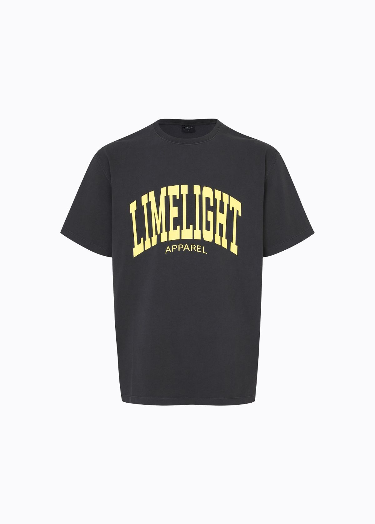 라임라잇 어패럴(LIMELIGHT APPAREL) 어패럴 피그먼트 아치 로고 티셔츠 (블랙/라임라잇)