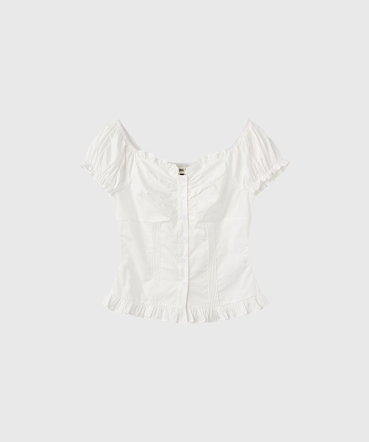 제너럴아이디어(GENERALIDEA) 캡 슬리브 하트넥 셔링 블라우스 [WHITE] / WBE2L03530