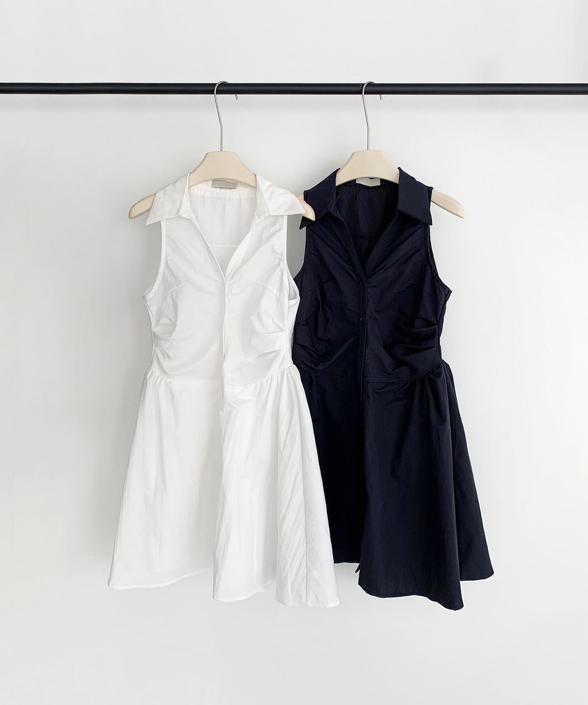바스카라(VASCARA) Shirring Sleeveless Collar Shirt Mini Dress (2colors)