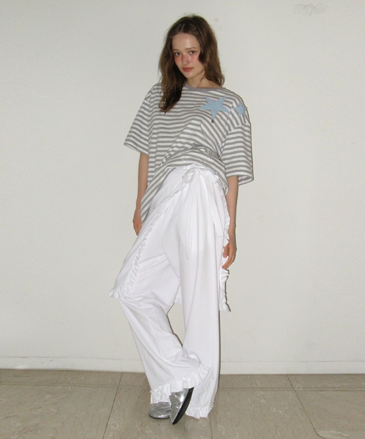 론론(RONRON) RUFFLE WRAPOVER PANTS WHITE