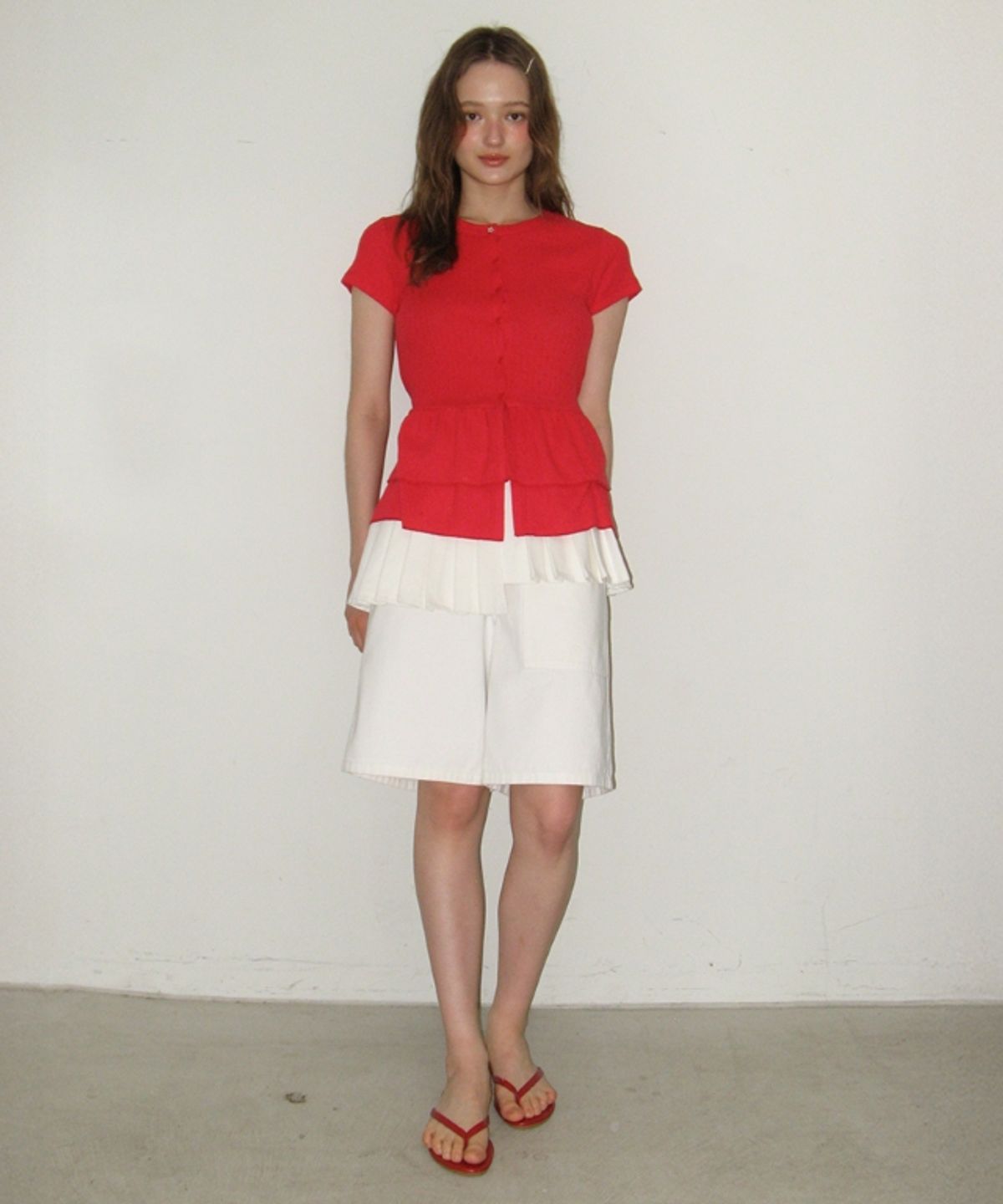 론론(RONRON) OFF BALANCE PLEAT LAYERED SHORTS PANTS WHITE