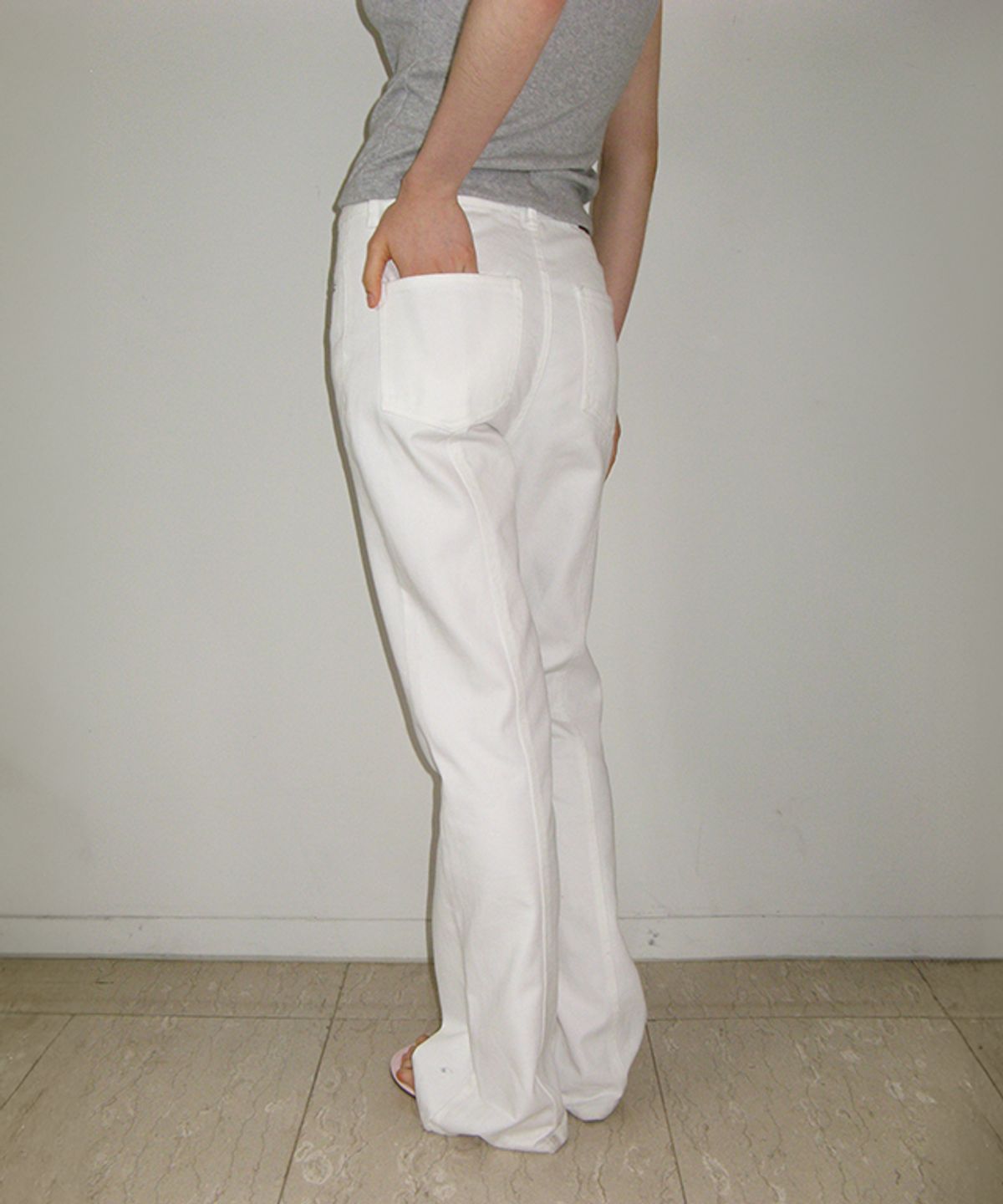 론론(RONRON) WELT POCKET BOOTSCUT DENIM PANTS WHITE