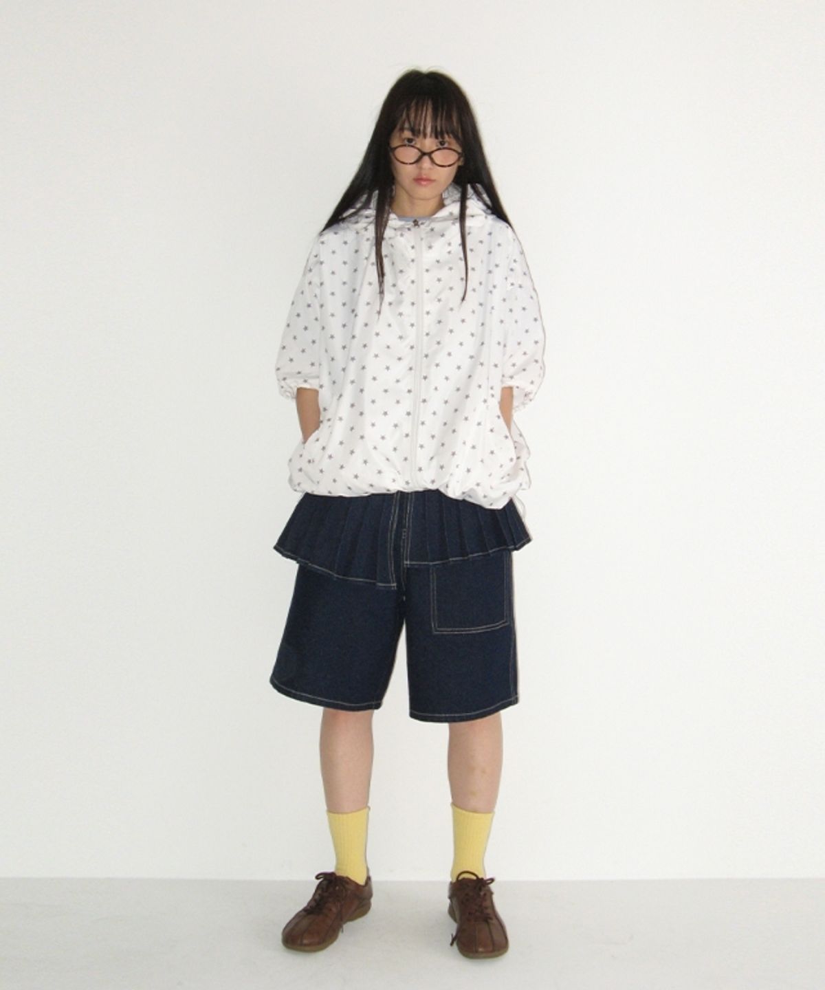 론론(RONRON) HOODED HALF SLEEVE WINDBREAKER WHITE STAR