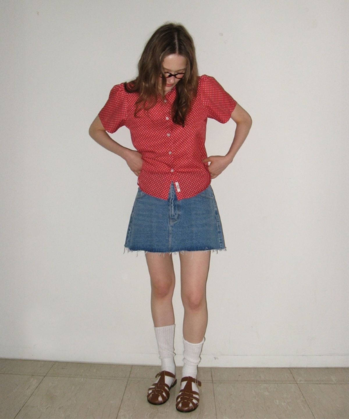론론(RONRON) POLKA DOT SHORT SLEEVE SHIRT RED