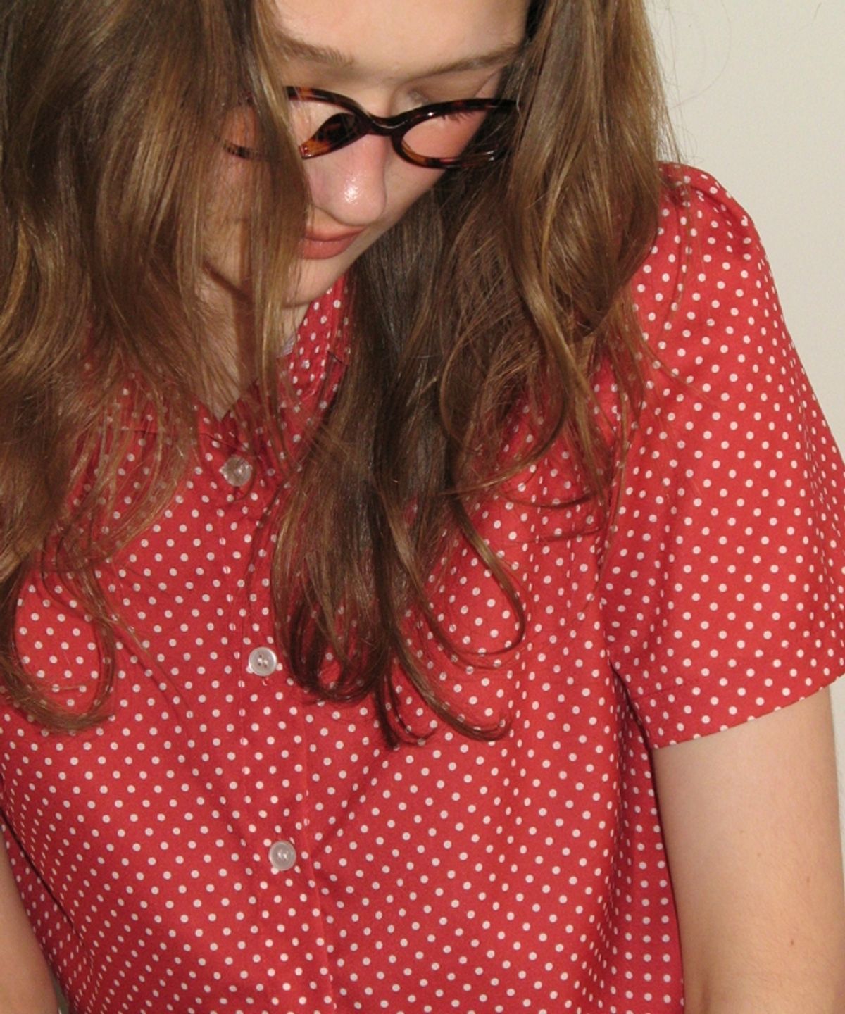 론론(RONRON) POLKA DOT SHORT SLEEVE SHIRT RED