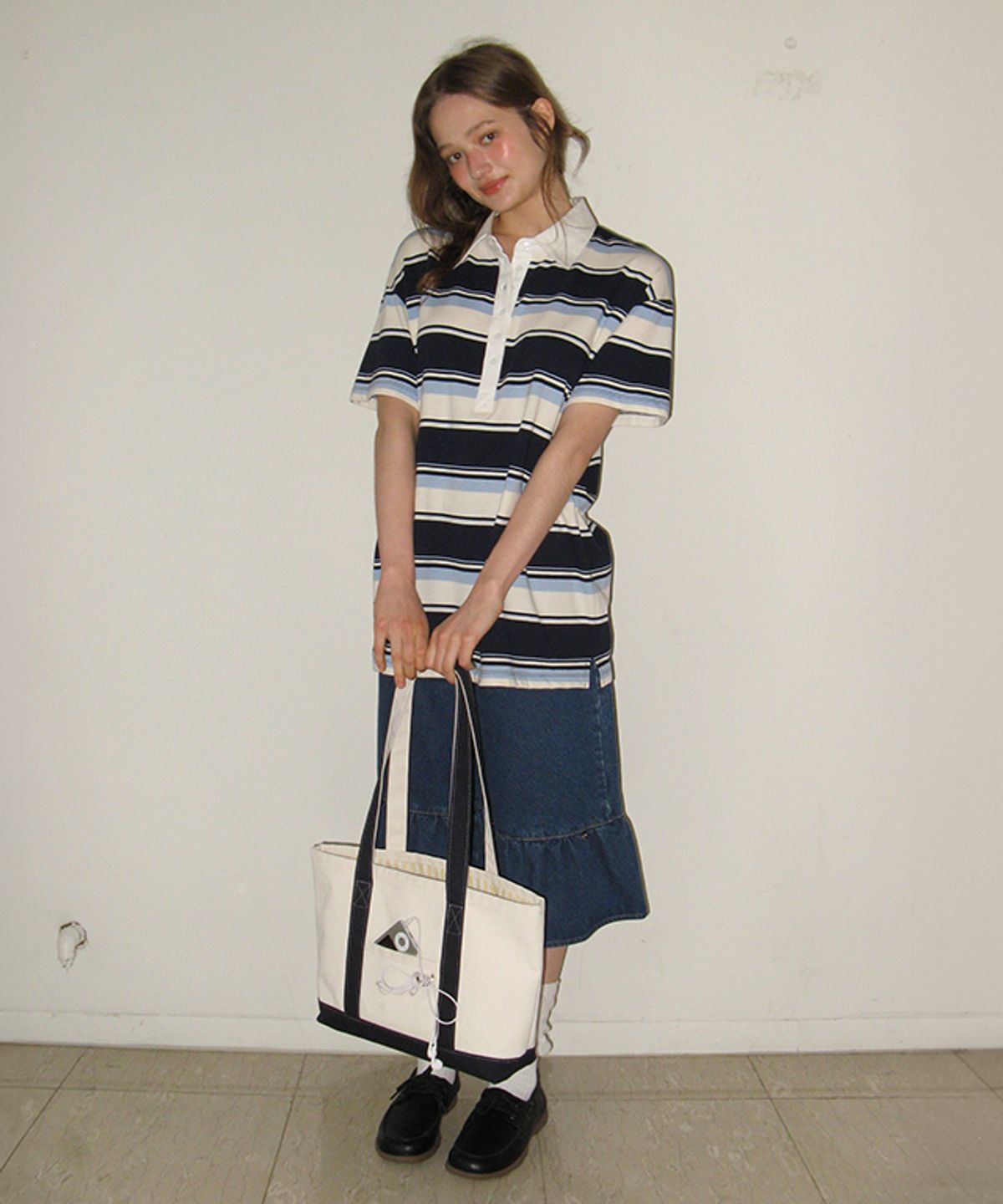 론론(RONRON) MULTI STRIPE RUGBY SHORT SLEEVE T SHIRT NAVY