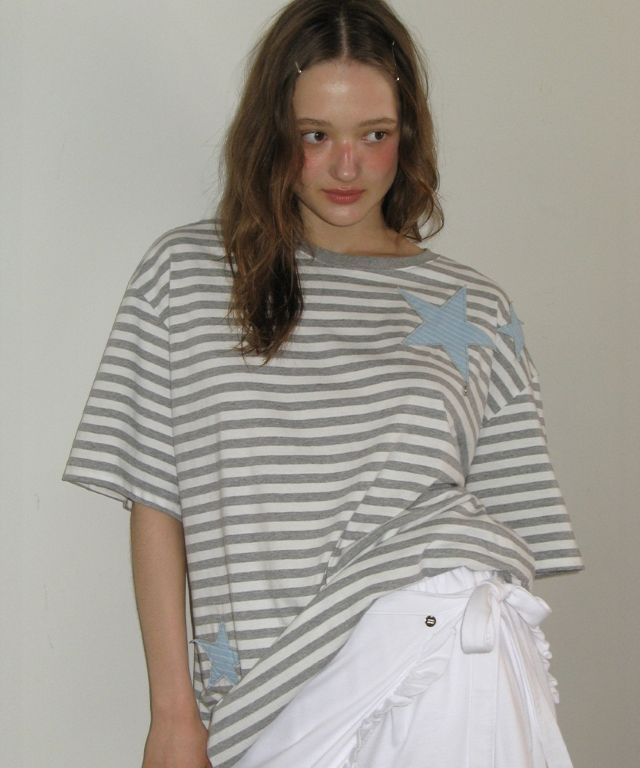 【RonRon】 STRIPE STAR APPLIQUE T SHIRT 3色 MUSINSA | RONRON STRIPE STAR APPLIQUE T SHIRT GREY