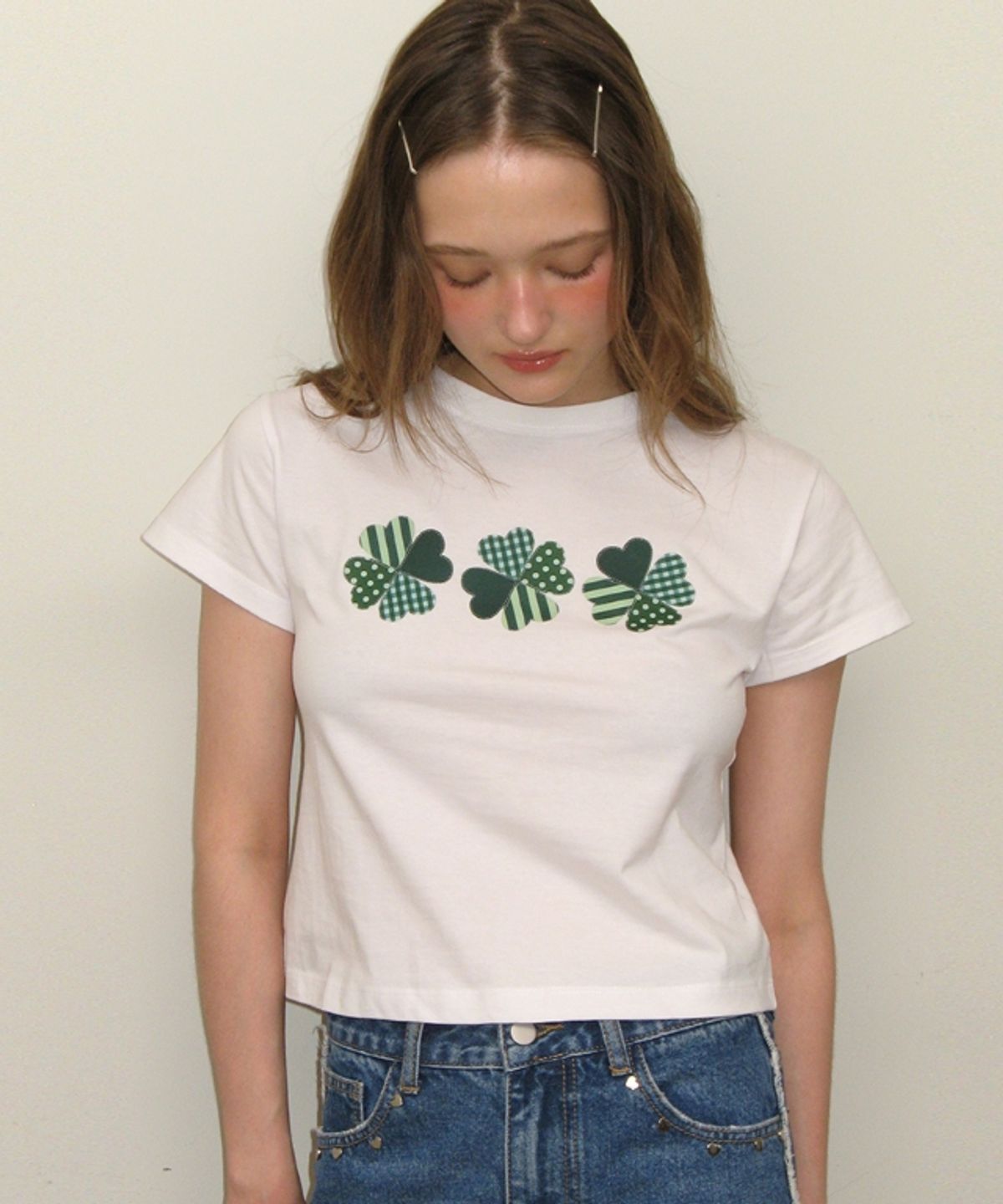 론론(RONRON) 3 CLOVER CROP T SHIRT WHITE