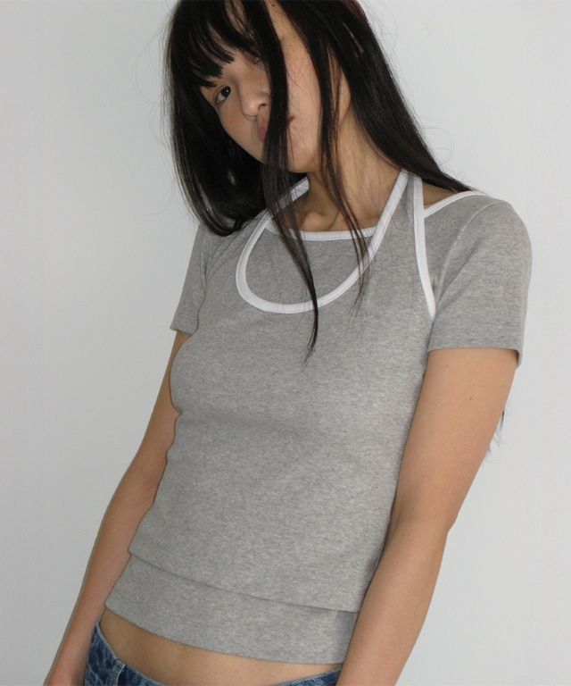 Tシャツ・カットソー RONRON LAYERED HALTER RINGER T SHIRT GREY RR25BST4227GR MUSINSA | RONRON LAYERED HALTER RINGER T SHIRT GREY