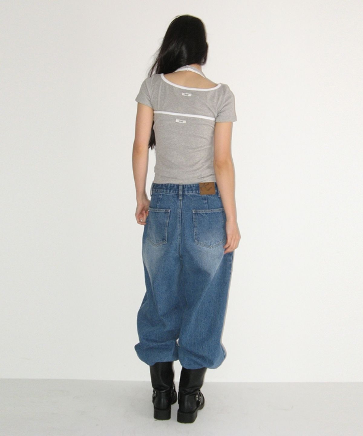 론론(RONRON) LAYERED HALTER RINGER T SHIRT GREY