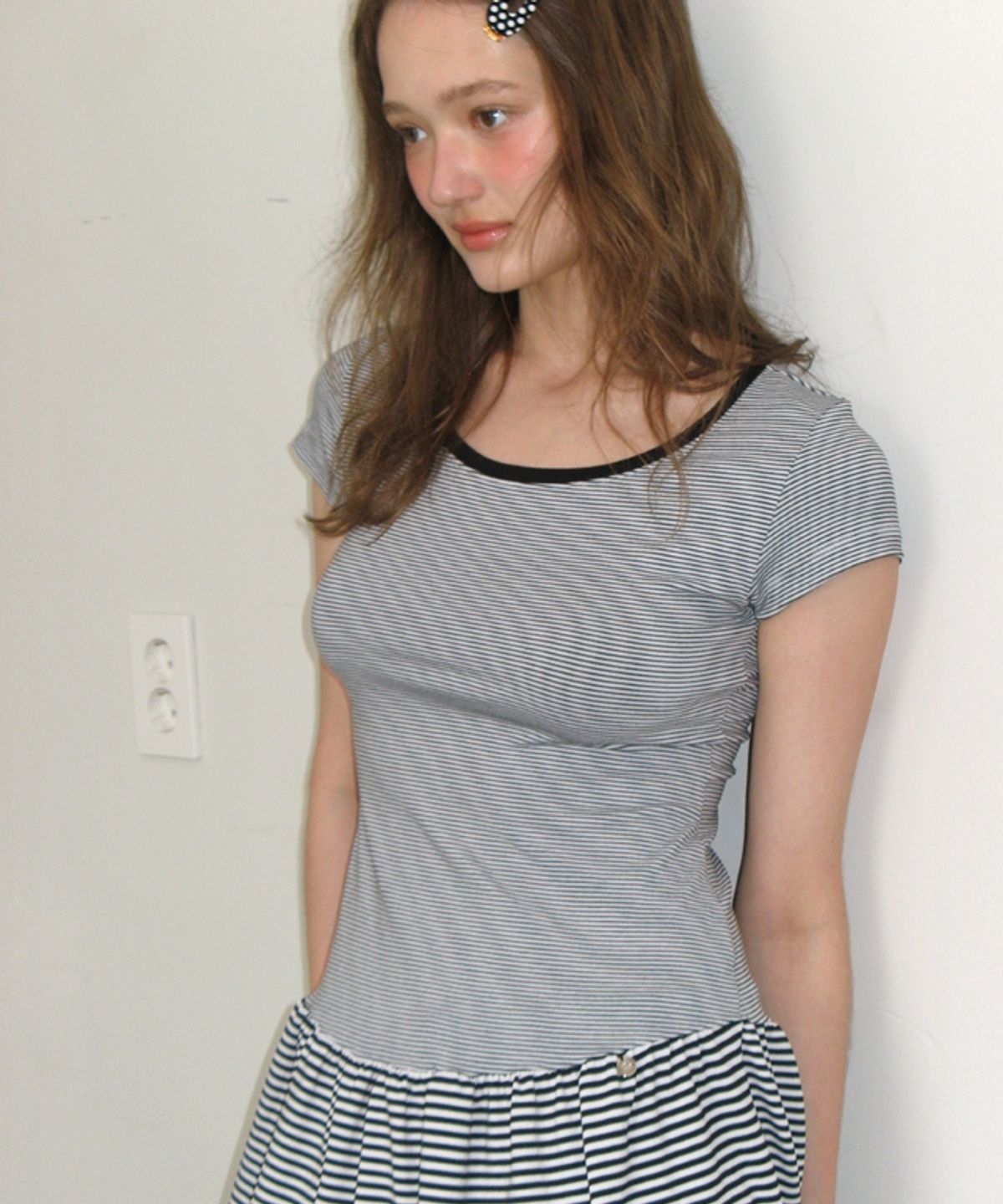 론론(RONRON) MULTI LAYERED T SHIRT DRESS BLACK STRIPE