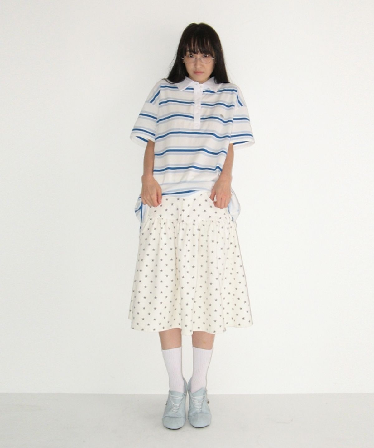 론론(RONRON) HENRYNECK RUGBY TEE IVORY BLUE STRIPE