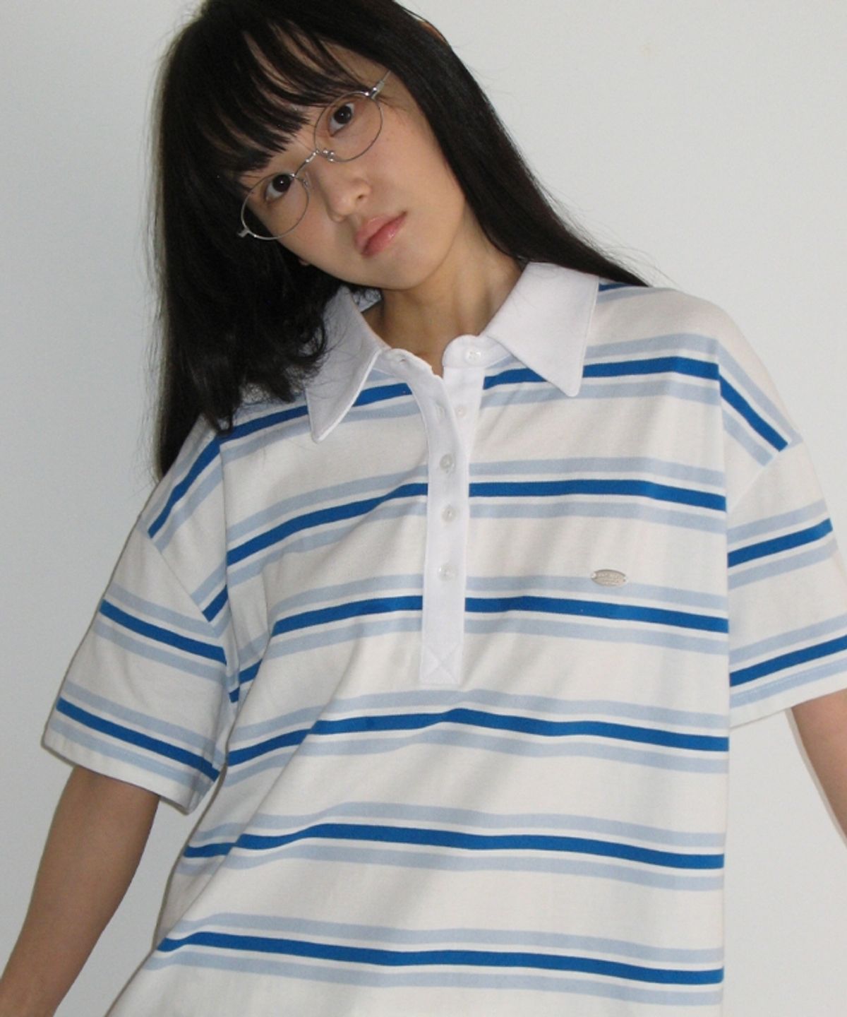 론론(RONRON) HENRYNECK RUGBY TEE IVORY BLUE STRIPE