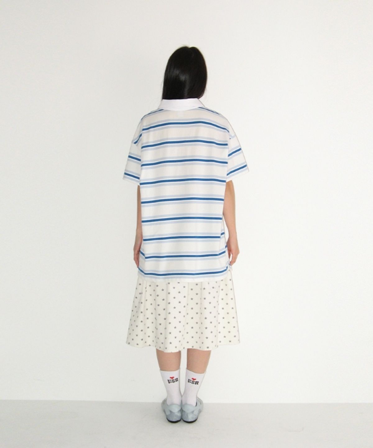 론론(RONRON) HENRYNECK RUGBY TEE IVORY BLUE STRIPE