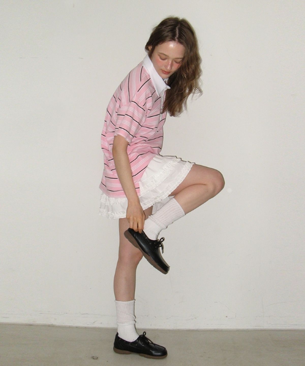 론론(RONRON) HENRYNECK RUGBY TEE PINK STRIPE