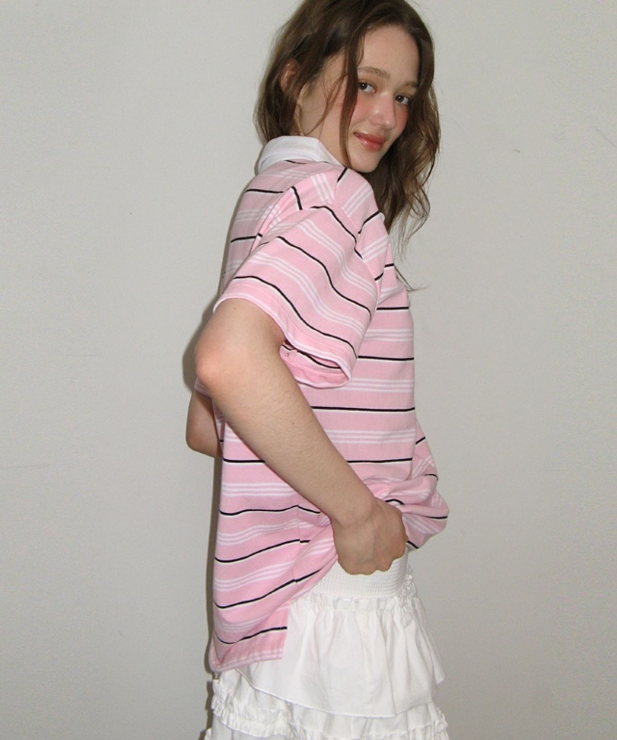 론론(RONRON) HENRYNECK RUGBY TEE PINK STRIPE