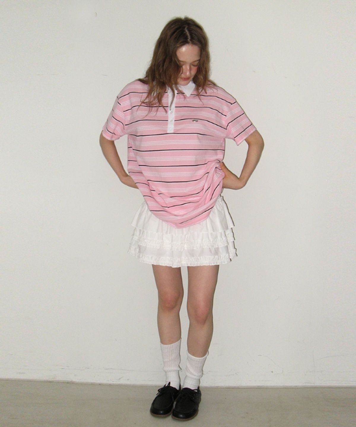 론론(RONRON) HENRYNECK RUGBY TEE PINK STRIPE