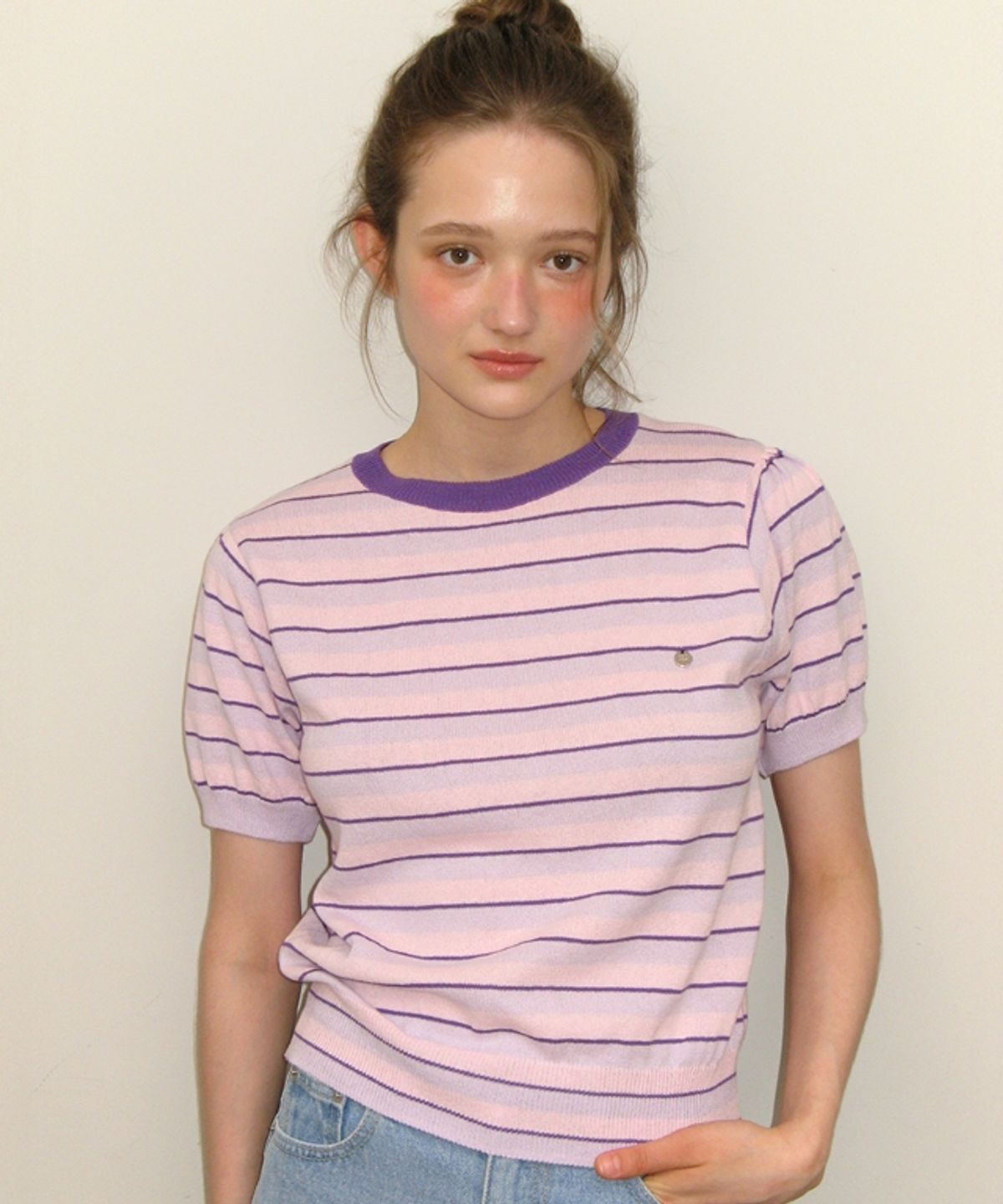 론론(RONRON) STRIPE PUFF KNIT PINK PURPLE