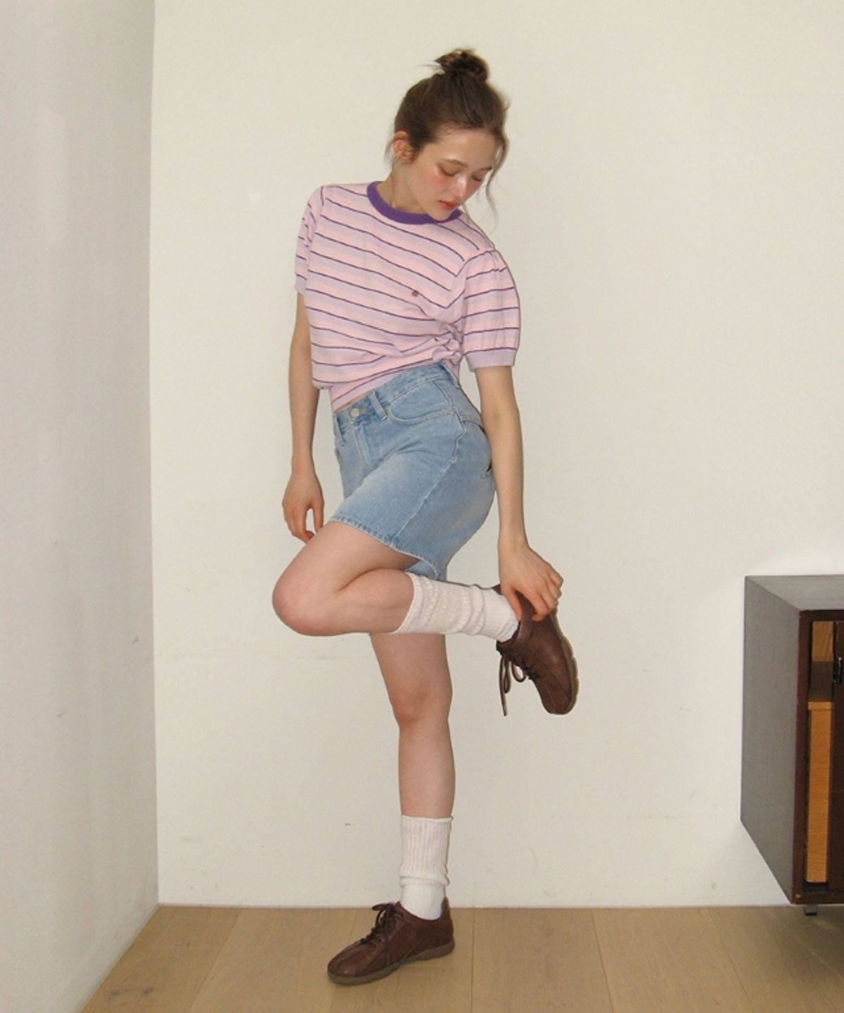 론론(RONRON) STRIPE PUFF KNIT PINK PURPLE