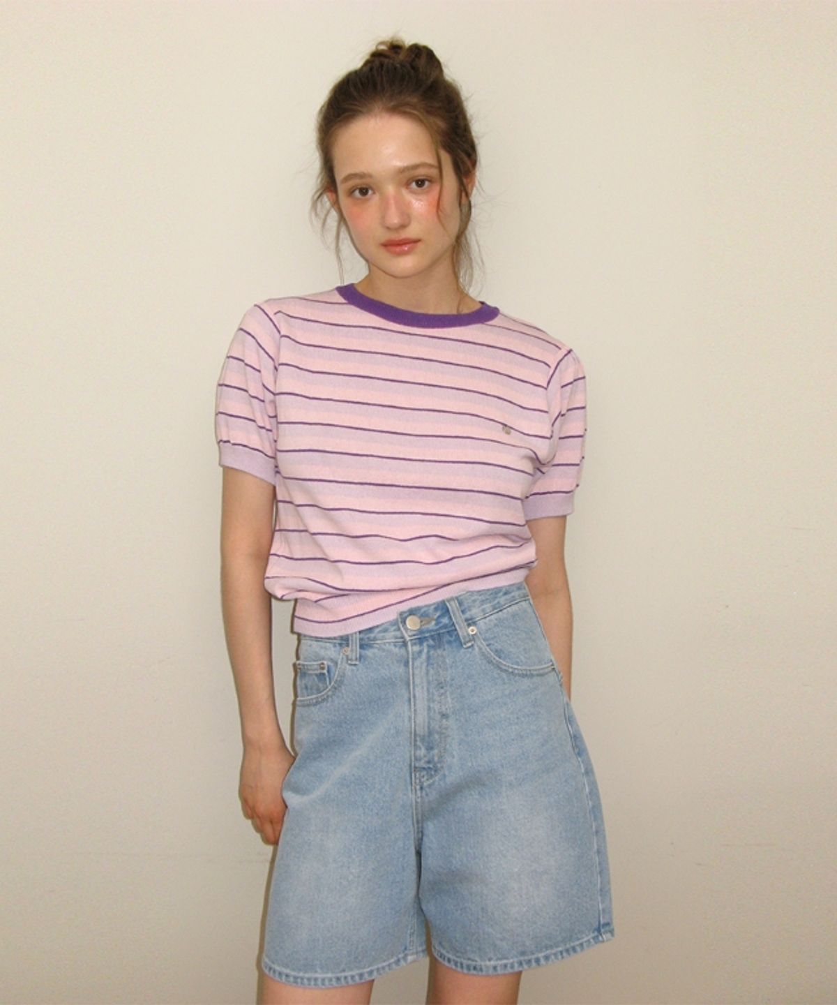론론(RONRON) STRIPE PUFF KNIT PINK PURPLE