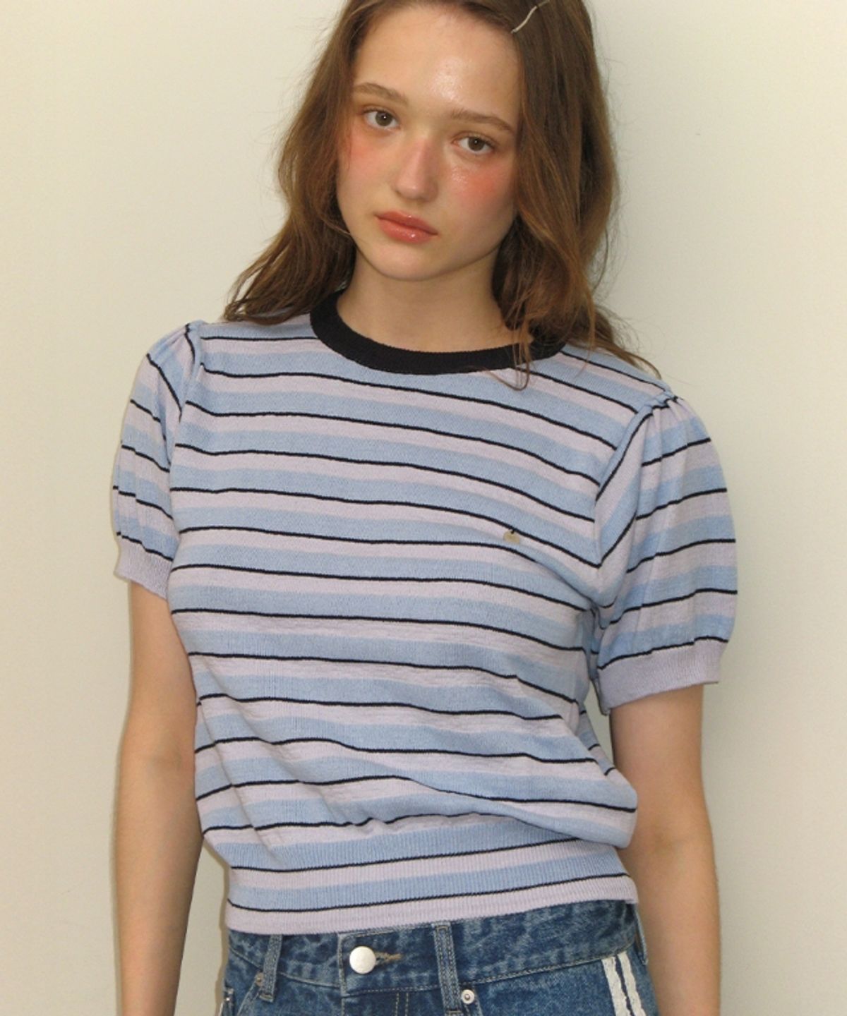 론론(RONRON) STRIPE PUFF KNIT BLUE NAVY