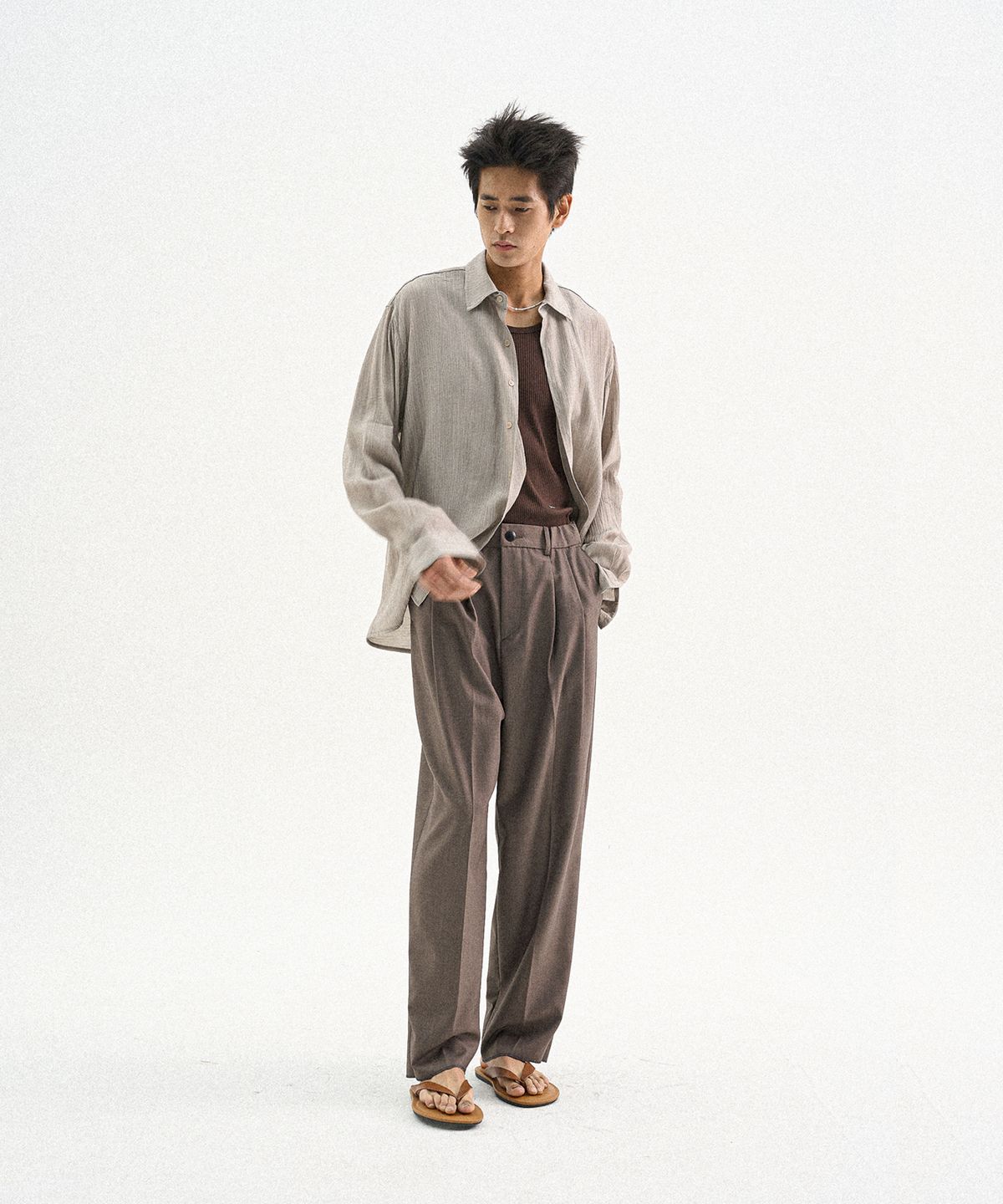 트립르센스(TRIP LE SENS) 빈티지 썸머 플리츠 오버 셔츠_더스티 차콜
