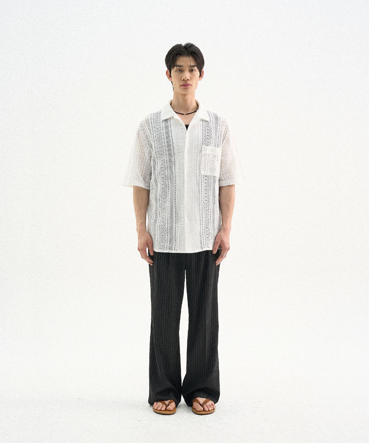 트립르센스(TRIP LE SENS) 패턴드 크로셰 하프 셔츠_화이트