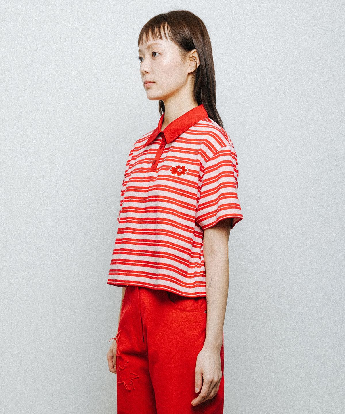 데이지신드롬(DAISY SYNDROME) ESSENTIAL STRIPE COLLAR TEE pink