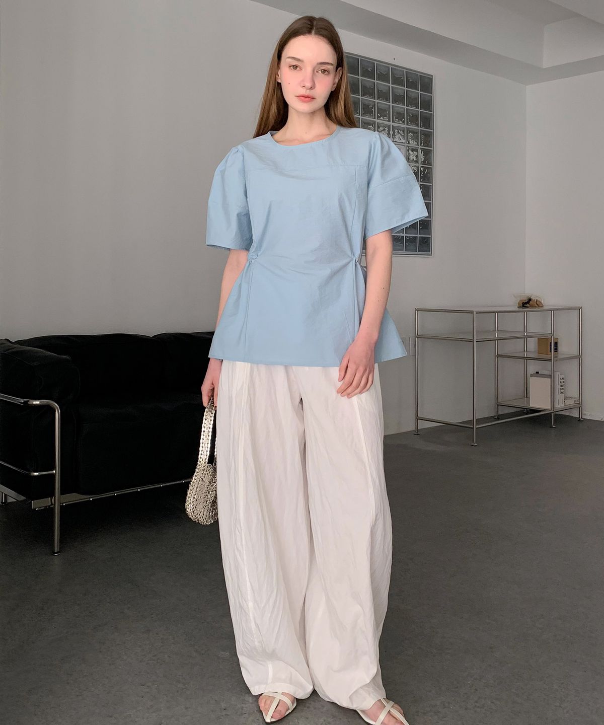 바스카라(VASCARA) String Puff Half Sleeve Blouse (3colors)