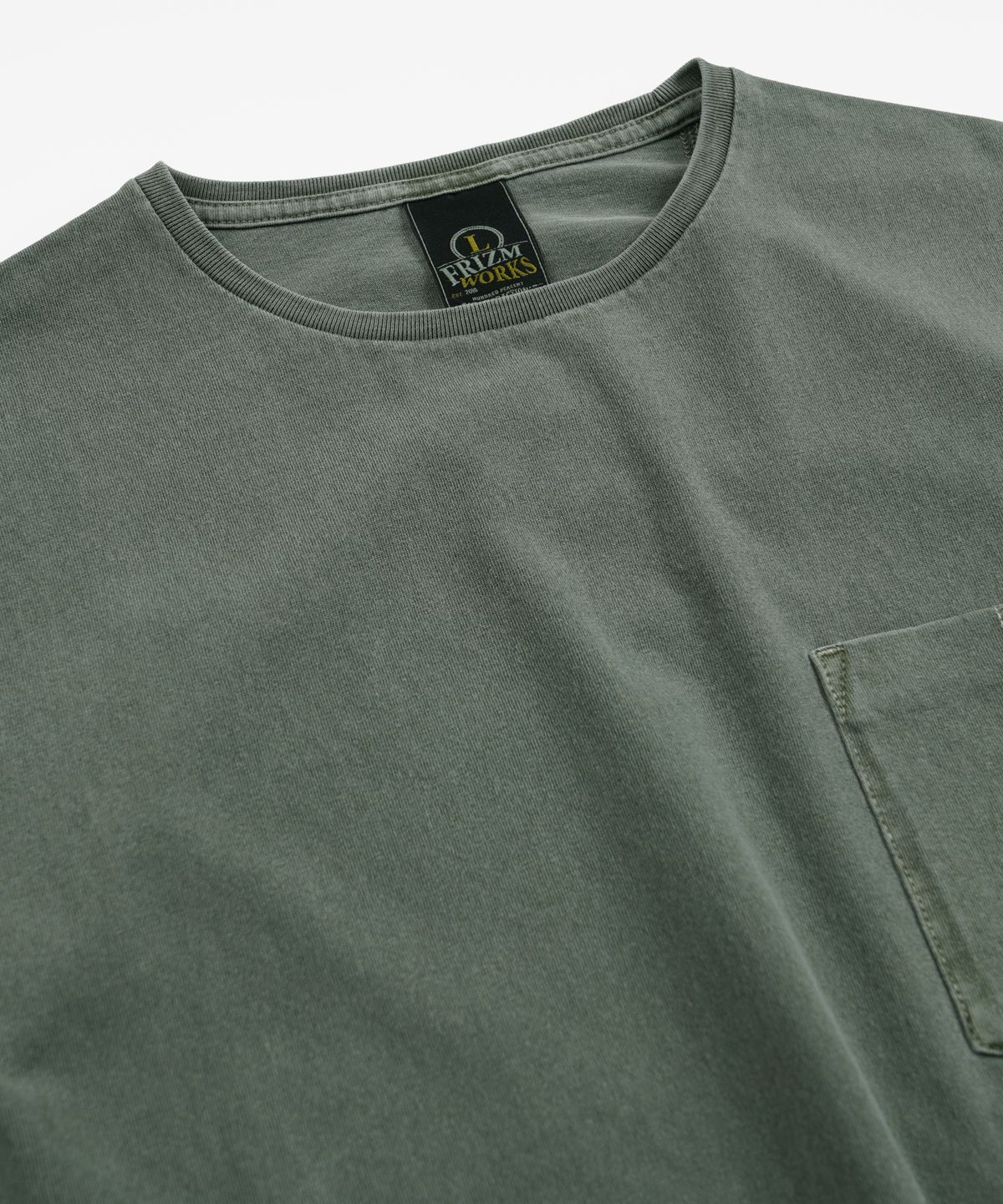 프리즘웍스(FRIZMWORKS) COVER STITCH PIGMENT DYEING TEE _ OLIVE