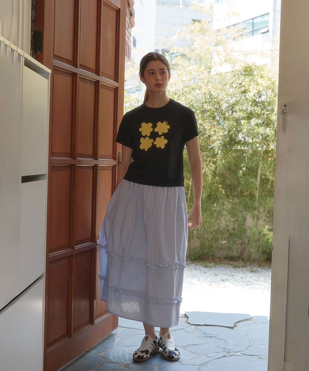 아노에틱(ANOETIC) ANC FRILL TEXTURE BANDING LONG SKIRT_SKY BLUE