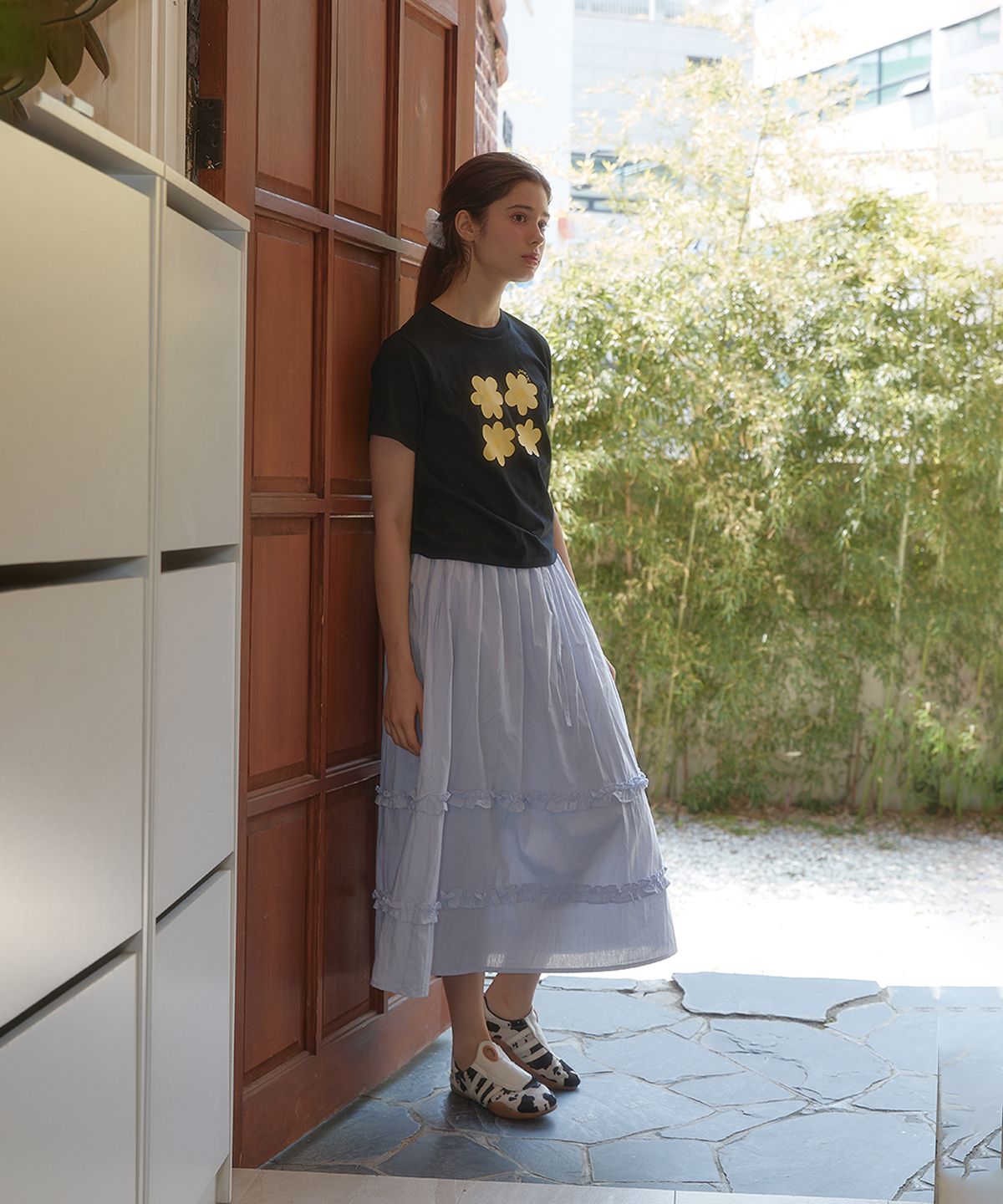 아노에틱(ANOETIC) ANC FRILL TEXTURE BANDING LONG SKIRT_SKY BLUE