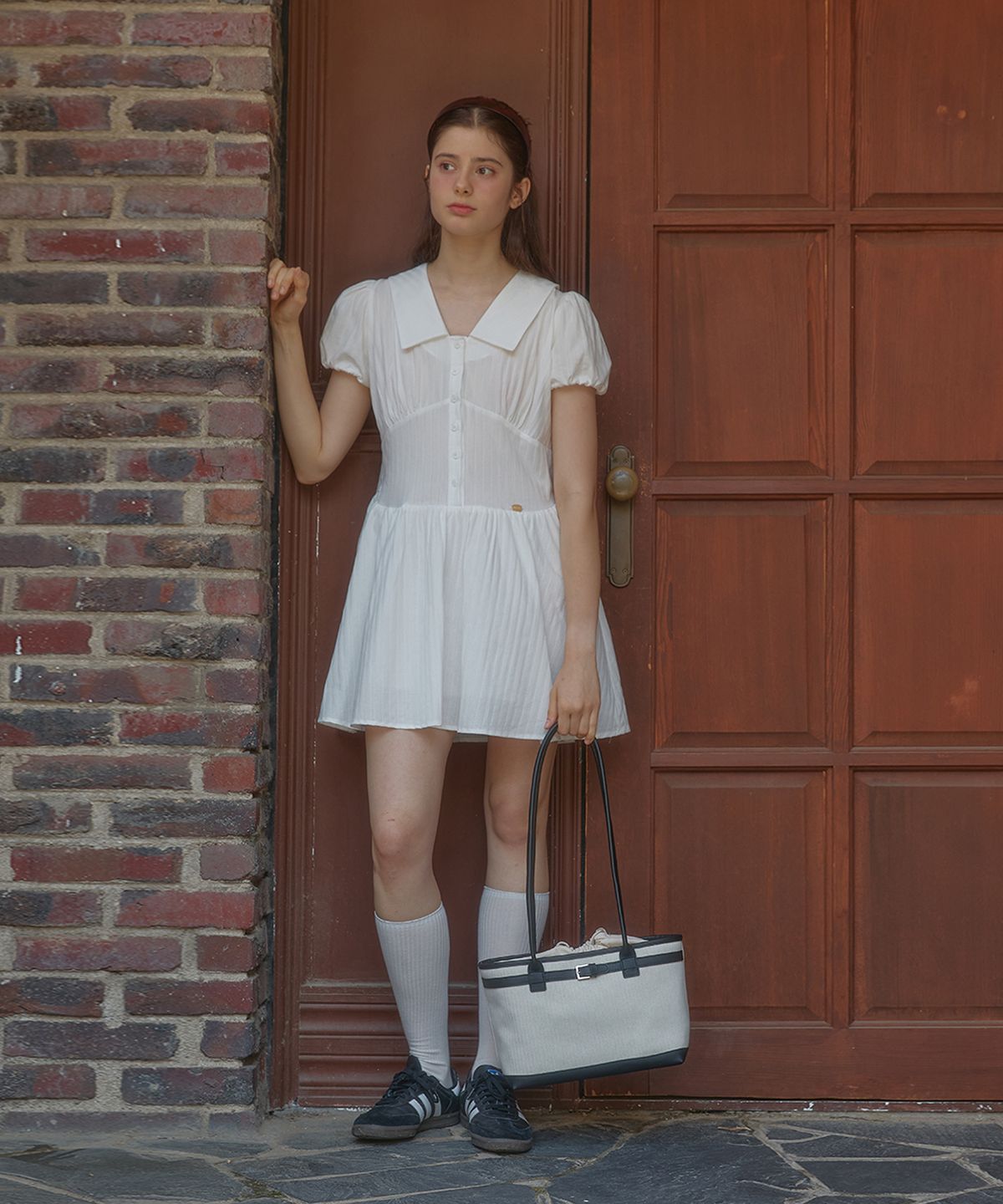 아노에틱(ANOETIC) ANC HEIDI PUFF SLEEVE DRESS_WHITE
