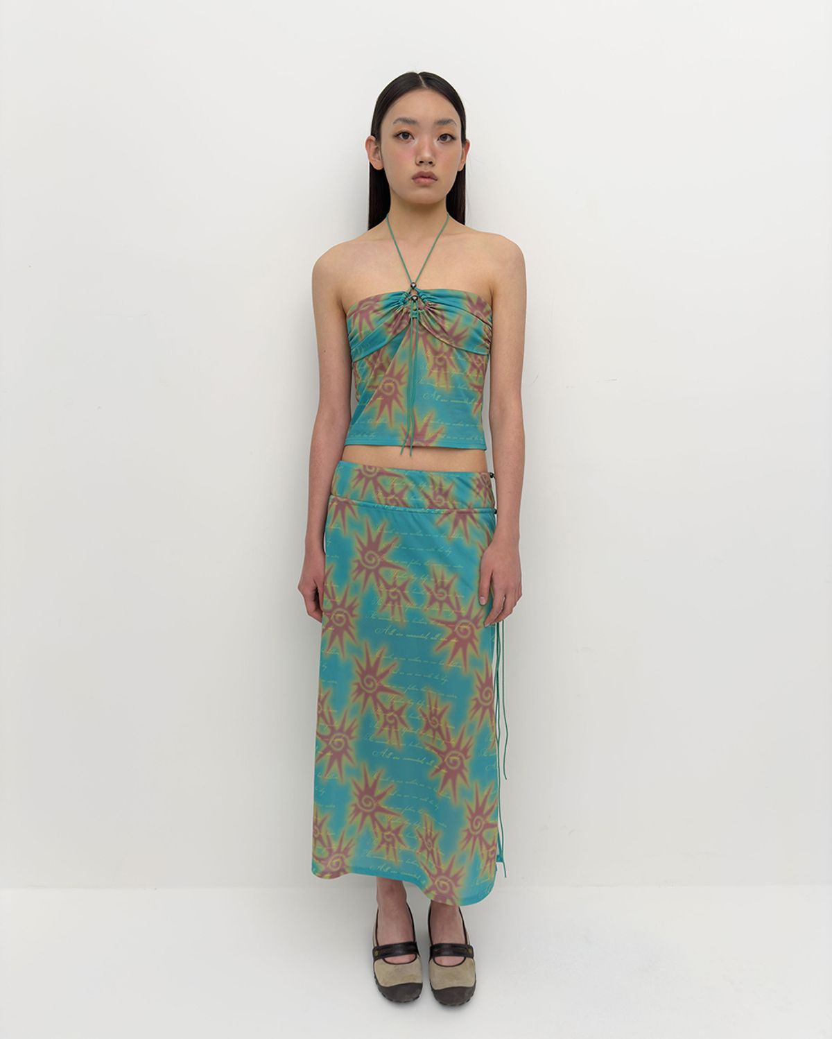 퓨레(PUREE) Mural mesh halter neck top Papaya