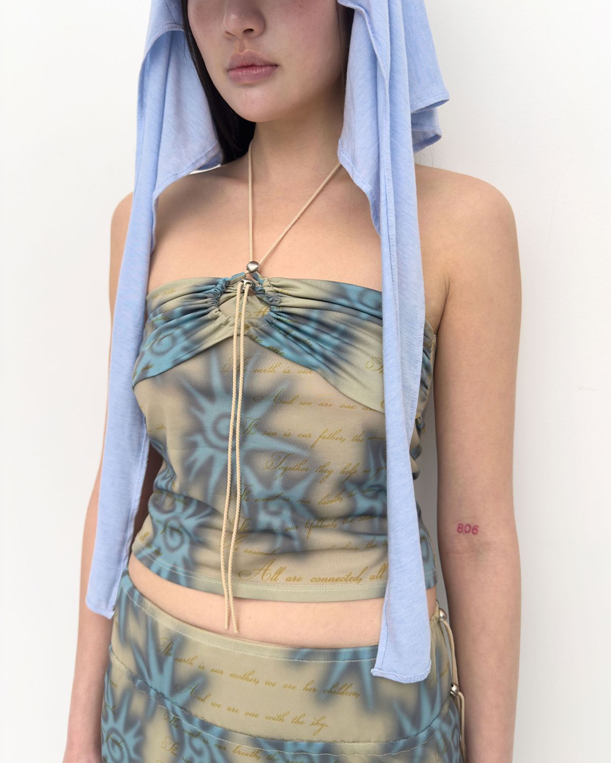 퓨레(PUREE) Mural mesh halter neck top Sand