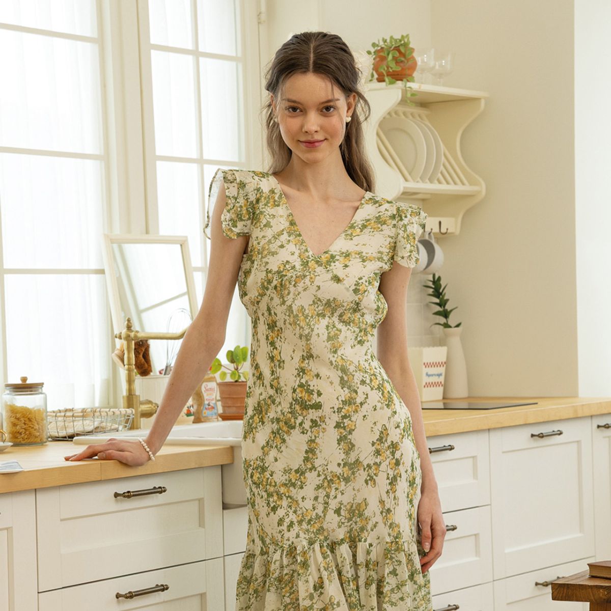 던드롭(DUNDROP) DD_Rural flower dress_GREEN