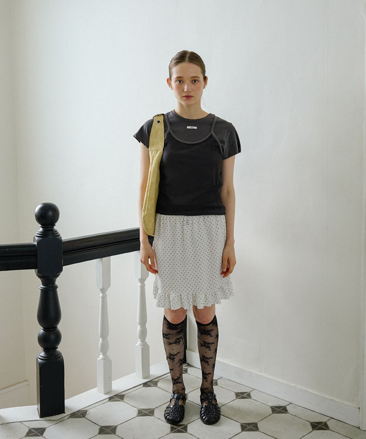 레터리(LETERIE) DOT FRILL MIDI SKIRT_IVORY